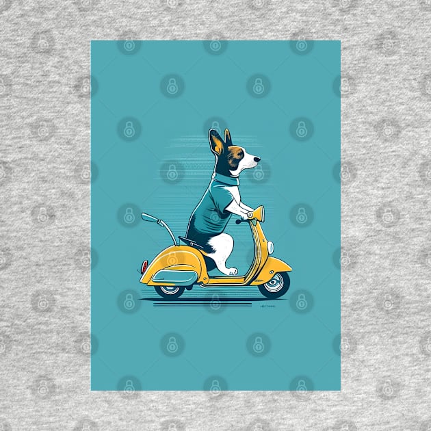 dog riding a scooter by artoriaa